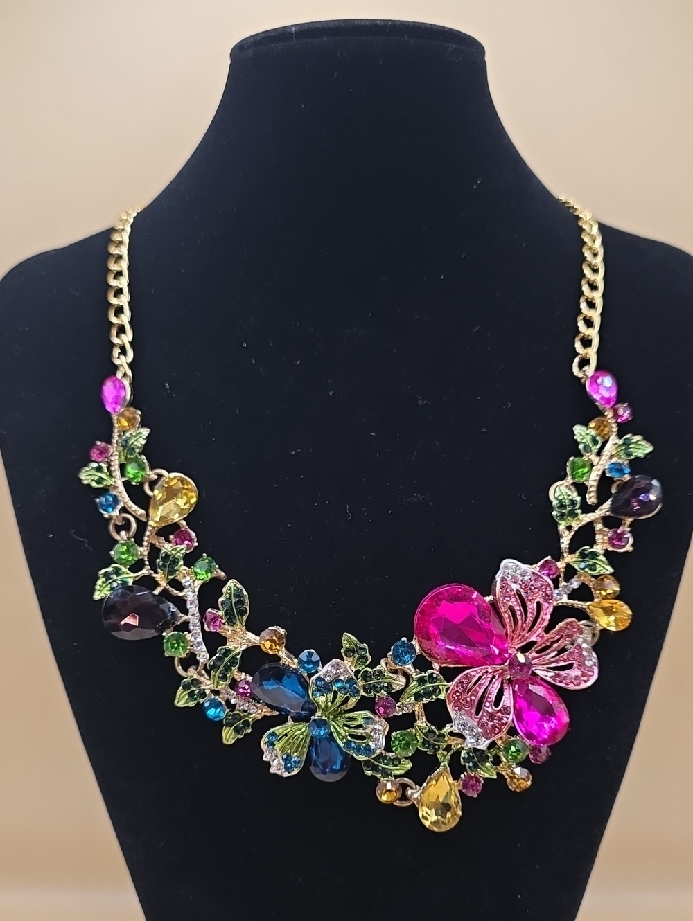 Multicolor Floral Crystal Statement Necklace